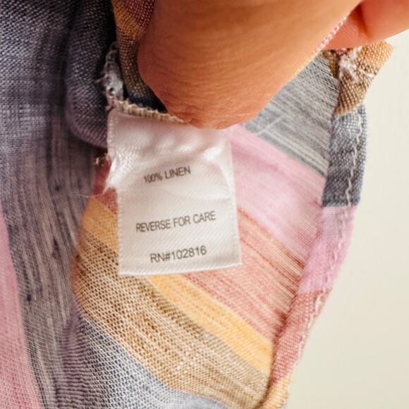 Garnet Hill Rainbow Striped Button Front Linen Collared Shirt Sz 14 - Picture 6 of 7